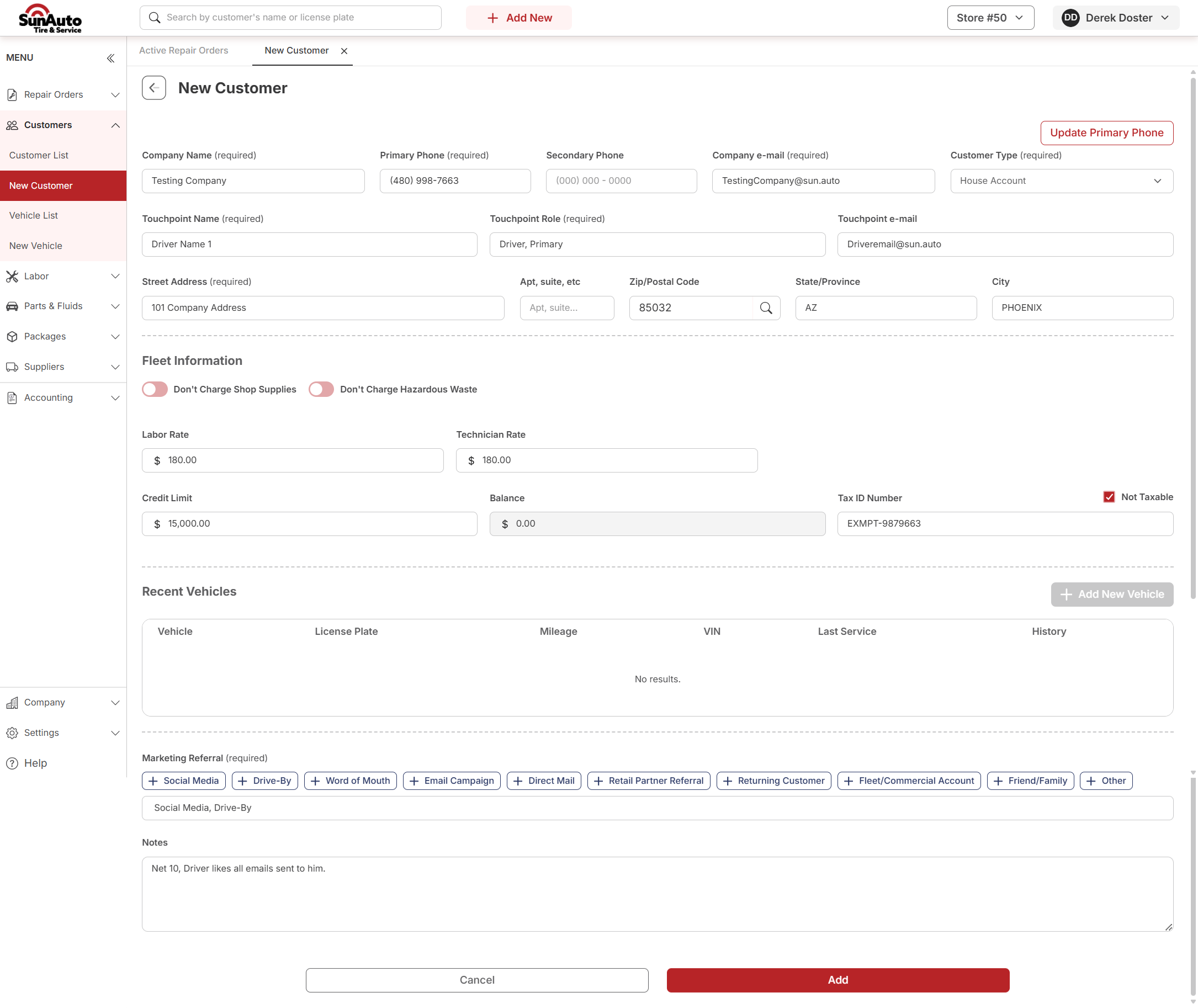 Filled House Account form ready to save