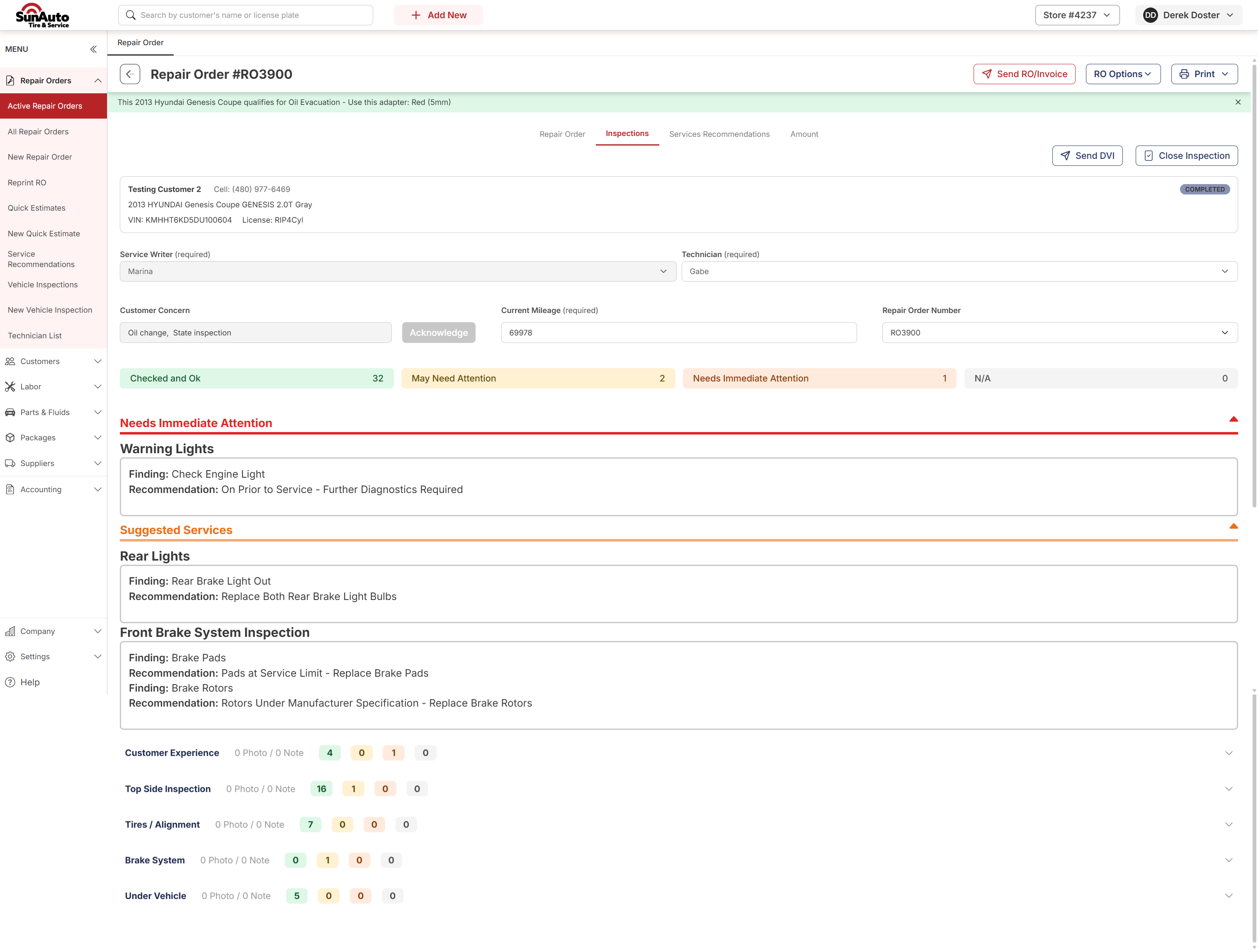 Filled DVI with grouped findings — desktop view