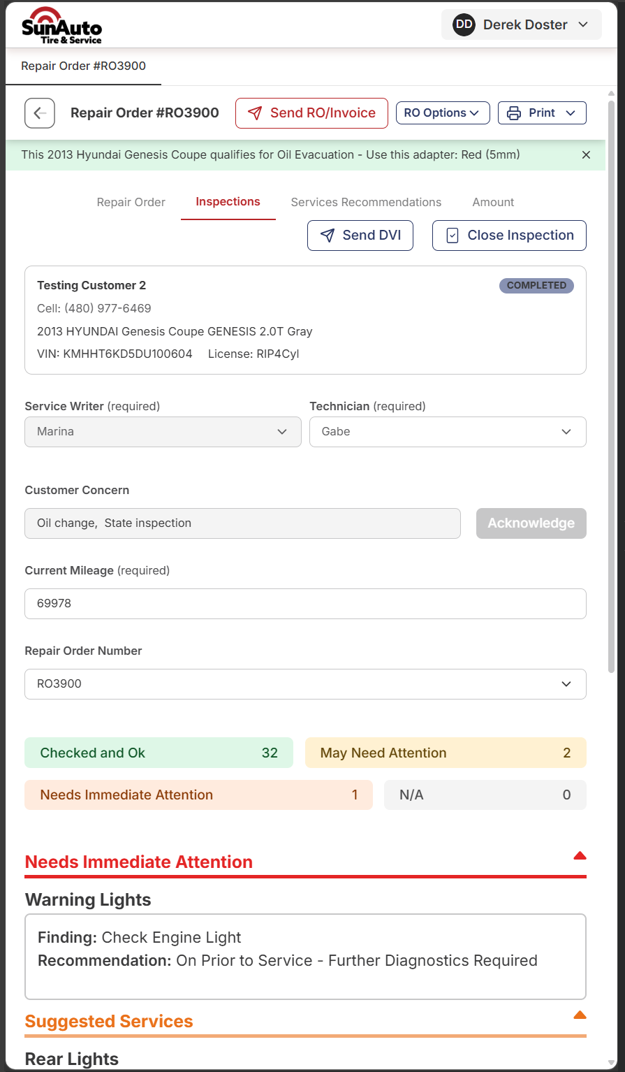 Filled DVI with grouped findings — mobile view, top
