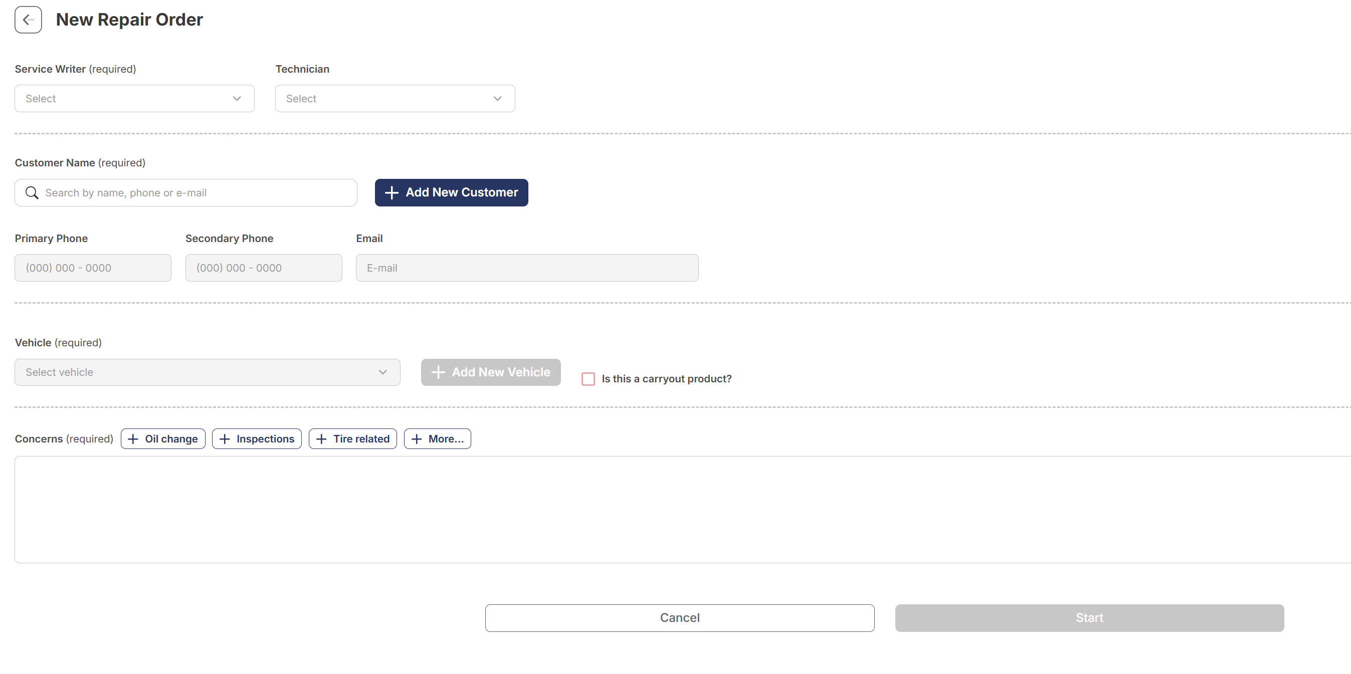 New Repair Order form in OverDrive